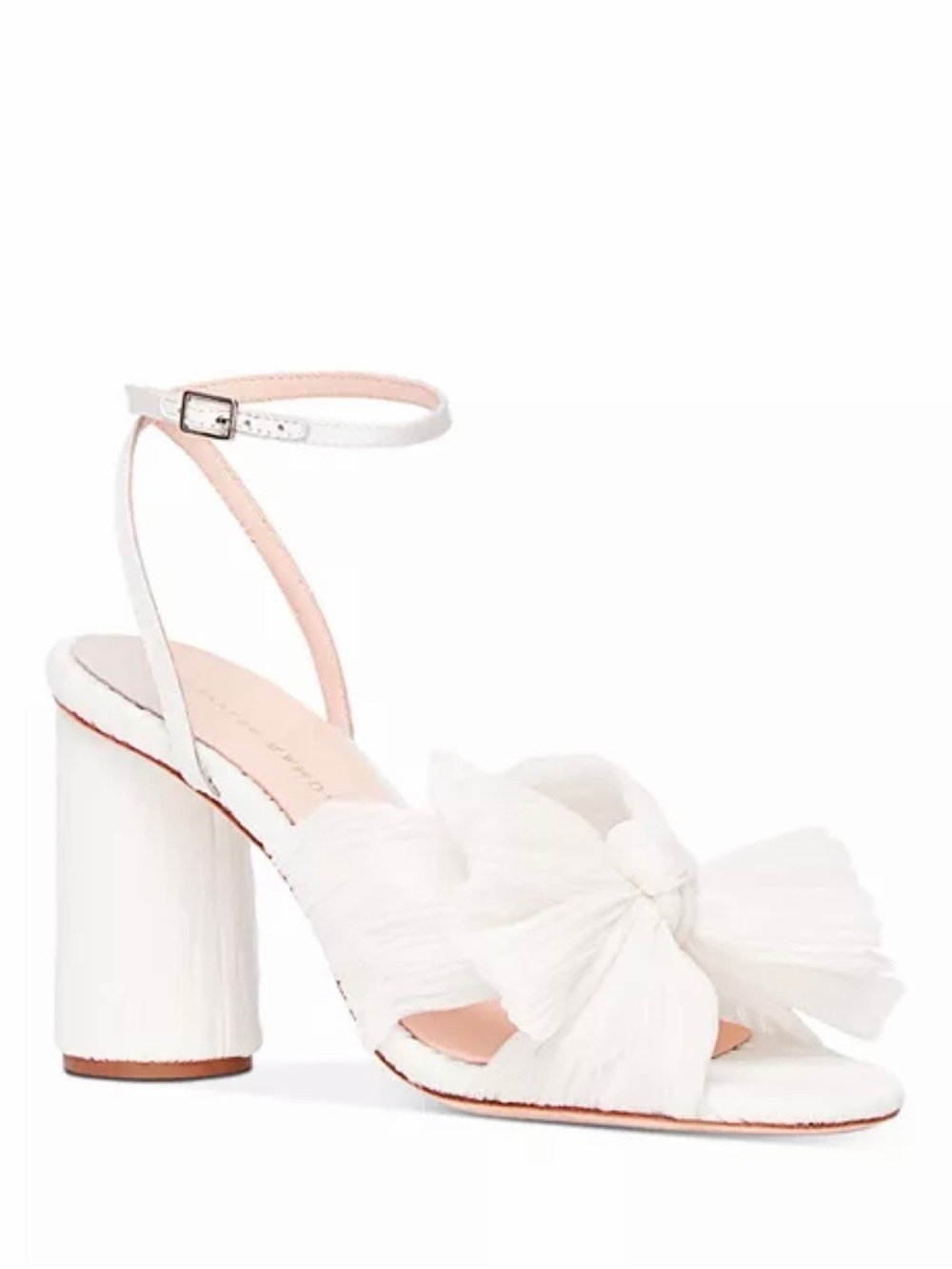 Loeffler Randall Camellia White Bow Ankle-Strap Block Heel Sandals